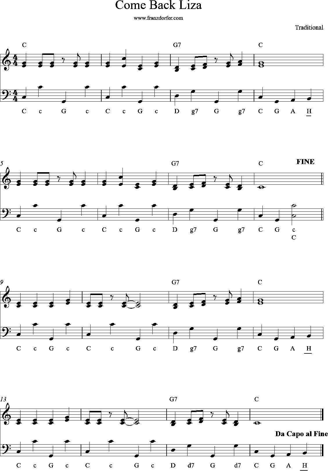 accordion sheetmusic - come back liza